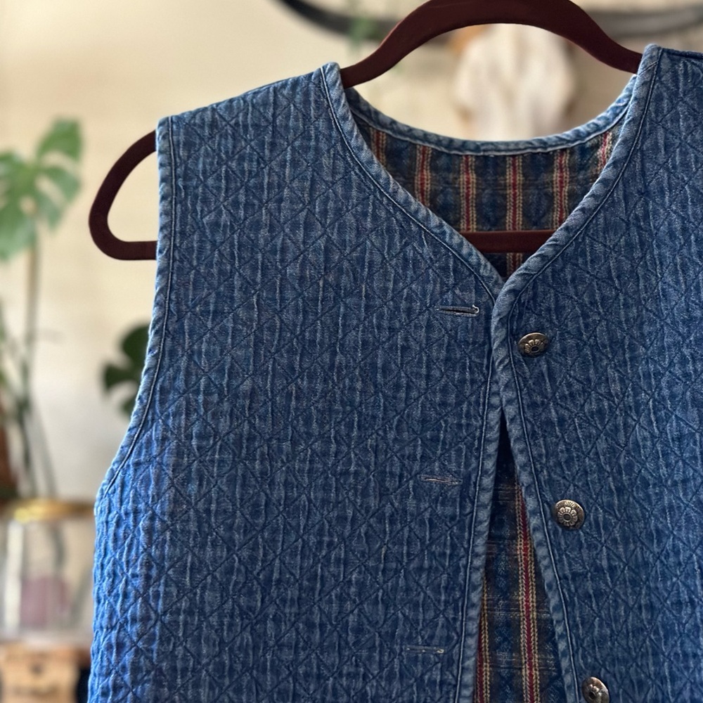 Striped Blue Button Down Vest - image 6